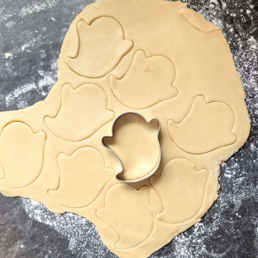 shaping the halloween sugar cookies